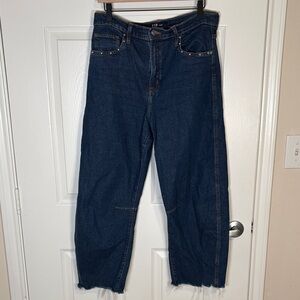 GAP Denim Jeans 10/30R High Rise Stud Detail Raw Hem Cropped